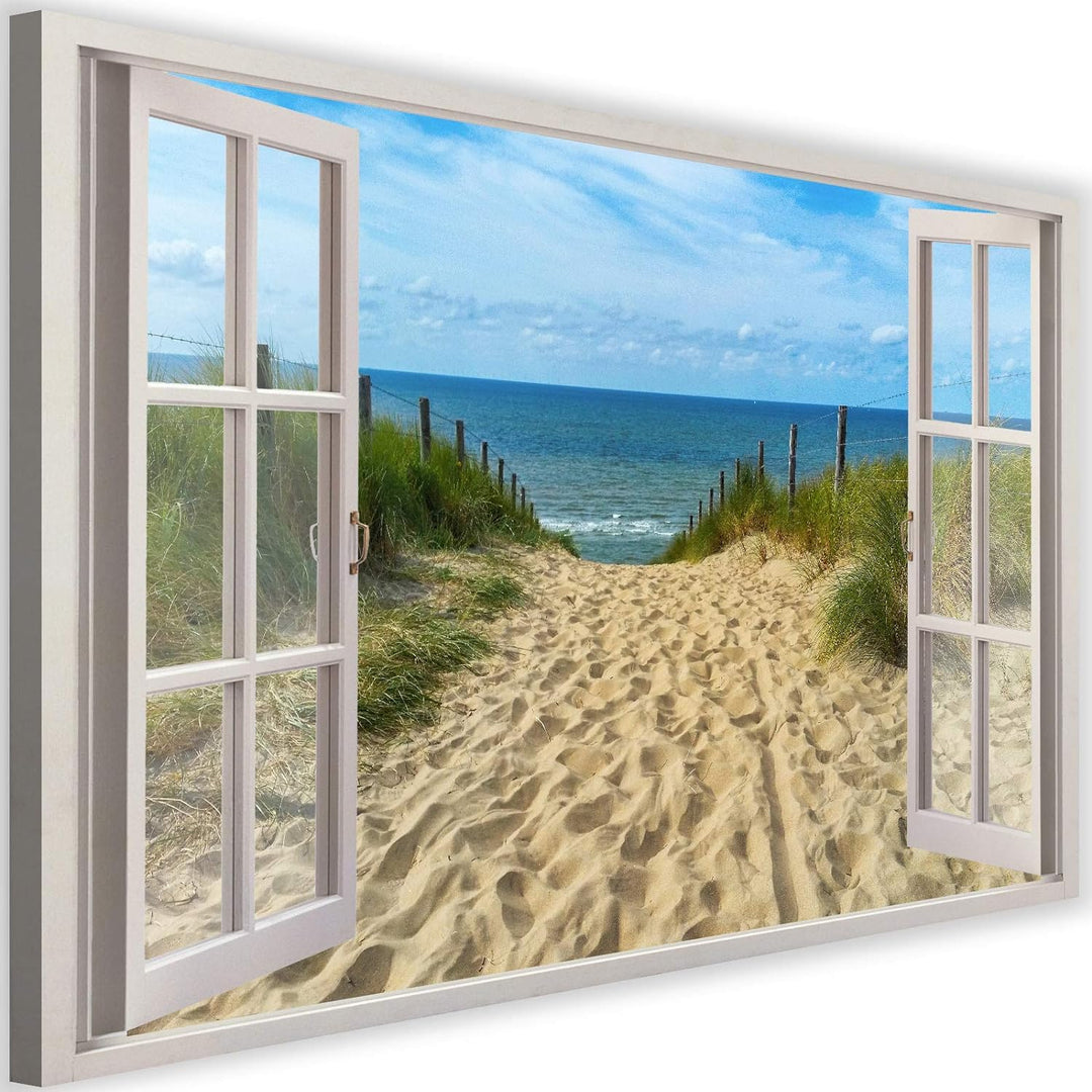 Feeby Bild auf Vlies Leinwand Fensteröffnung 3D-Effekt 90x60 cm Kunstdruck Modern Wandbilder Deko Fl
