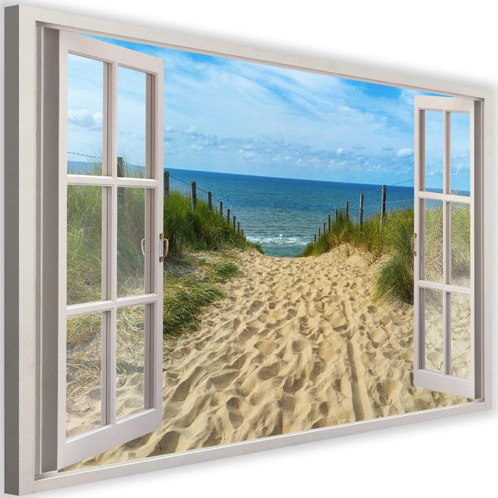 Feeby Bild auf Vlies Leinwand Fensteröffnung 3D-Effekt 90x60 cm Kunstdruck Modern Wandbilder Deko Fl