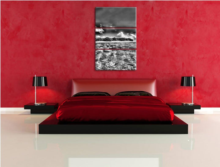 Pixxprint Monocrome, Malediven Traumstrand Blaues Meer als Leinwandbild/Grösse: 3 Teilig (120x80 cm)