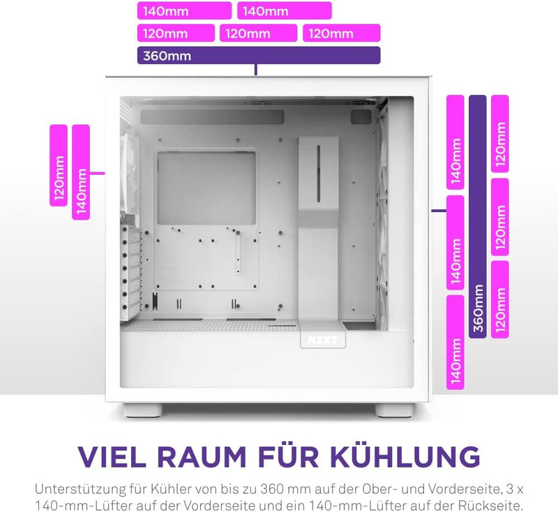 NZXT H7 Flow RGB - CM-H71FW-R1 - ATX Mid-Tower Gaming PC-Gehäuse - USB-C Port - Mesh Front- & Temper