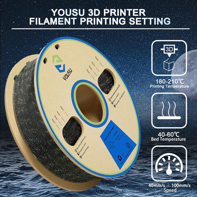 YOUSU 3D-Drucker-Filament, PLA-Filament, 1,75 mm, Laser-Paillette-Serie, Galaxy-Schwarz-Filament, 1