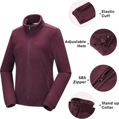 33,000ft Damen Fleecejacke mit Durchgehendem Reissverschluss Stehkragen Damen Leichte Fleece Jacke A