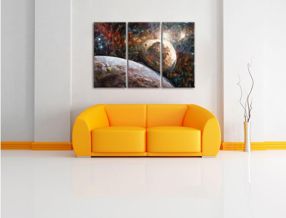 Pixxprint Alien Planeten im Weltall als Leinwandbild/Grösse: 3 Teilig (120x80 cm) cm/Wandbild/Kunstd