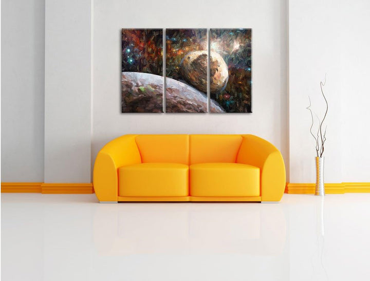 Pixxprint Alien Planeten im Weltall als Leinwandbild/Grösse: 3 Teilig (120x80 cm) cm/Wandbild/Kunstd