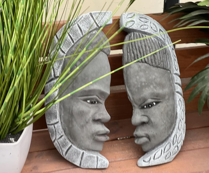 stoneandstyle 2er Set afrikanische Wandreliefs Loango Kongo Steinguss frostfest wetterfest