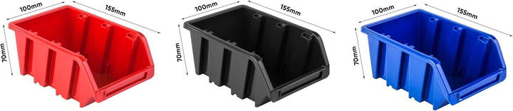 Lagersystem Wandregal - 1544 x 780 mm – 48 Stapelboxen mit Wandplatten + Werkzeughalter – Werkstattw