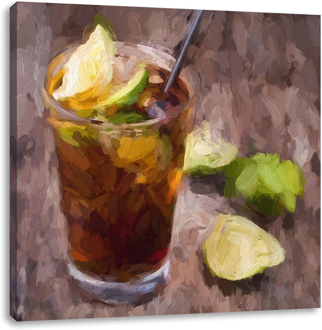 Pixxprint Cuba Libre mit vielen Limetten / 70x70cm Leinwandbild bespannt auf Holzrahmen/Wandbild Kun