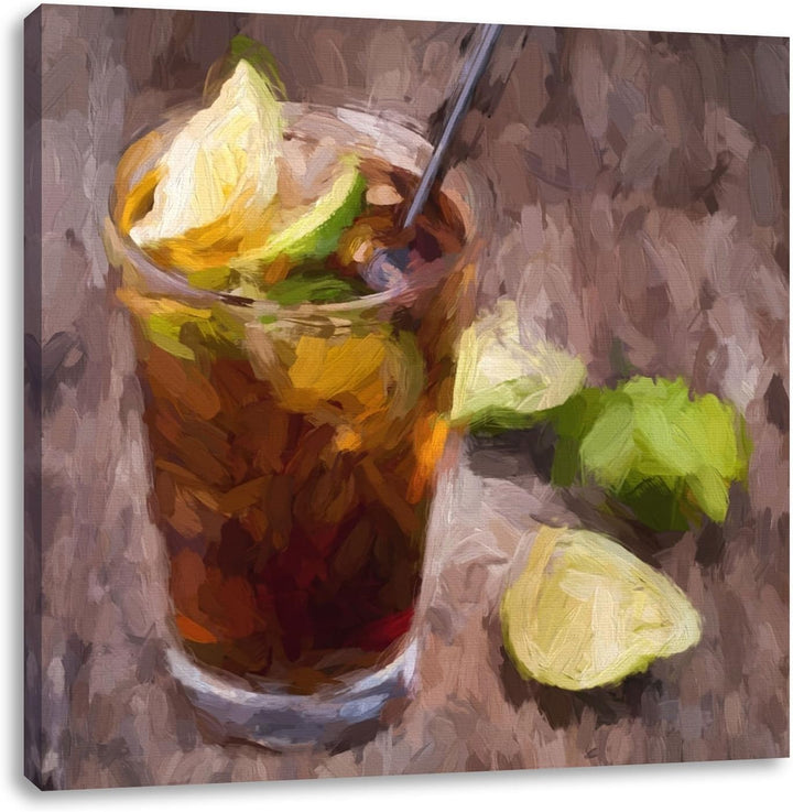 Pixxprint Cuba Libre mit vielen Limetten / 70x70cm Leinwandbild bespannt auf Holzrahmen/Wandbild Kun
