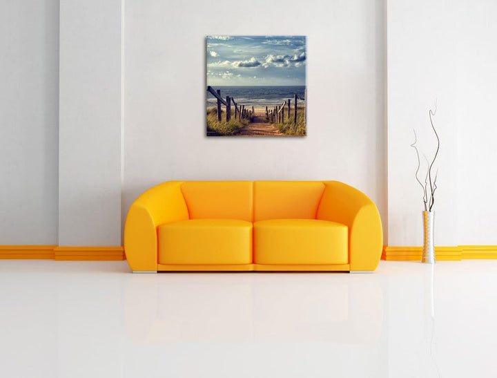 Weg zum Strand am Meer, Format: 70x70 auf Leinwand, XXL riesige Bilder fertig gerahmt mit Keilrahmen