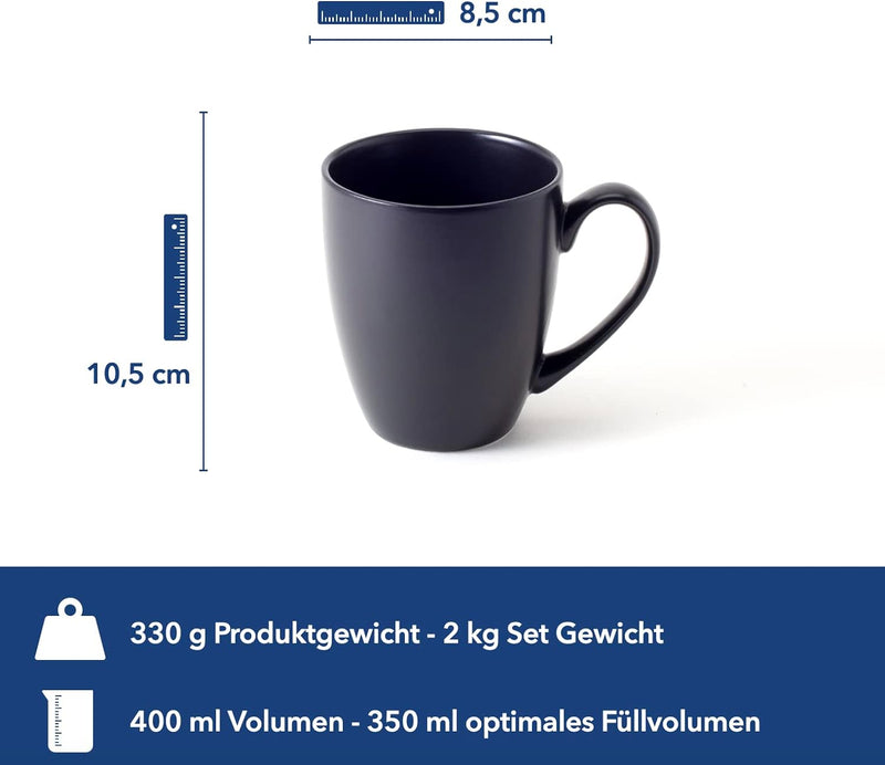 Hanseküche Kaffeebecher Set Gross – Kaffeetassen aus hochwertiger und massiver Keramik, grosse Henke