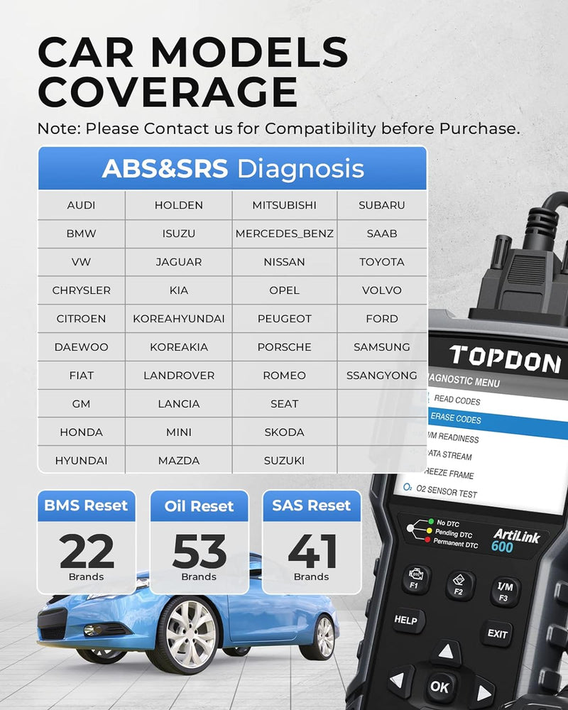 TOPDON OBD2 diagnosegerät mit Reset von Öl, BMS, SAS, diagnosegerät Auto für alle Fahrzeuge für ABS