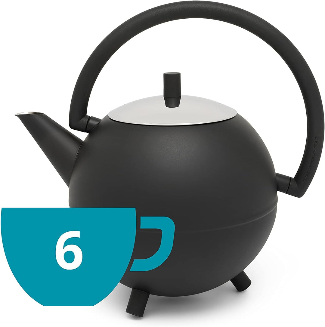 Bredemeijer grosse schwarz Matte runde Edelstahl Teekanne 1.2 Liter