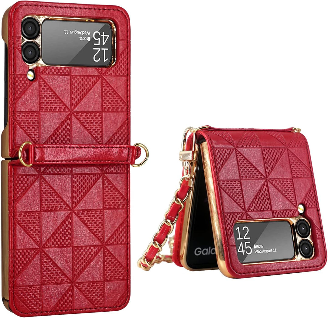 Hülle für Galaxy Z Flip 3 5G,Ultradünne Stossfeste Leder-Handyhülle mit Schultergurt kompatibel mit