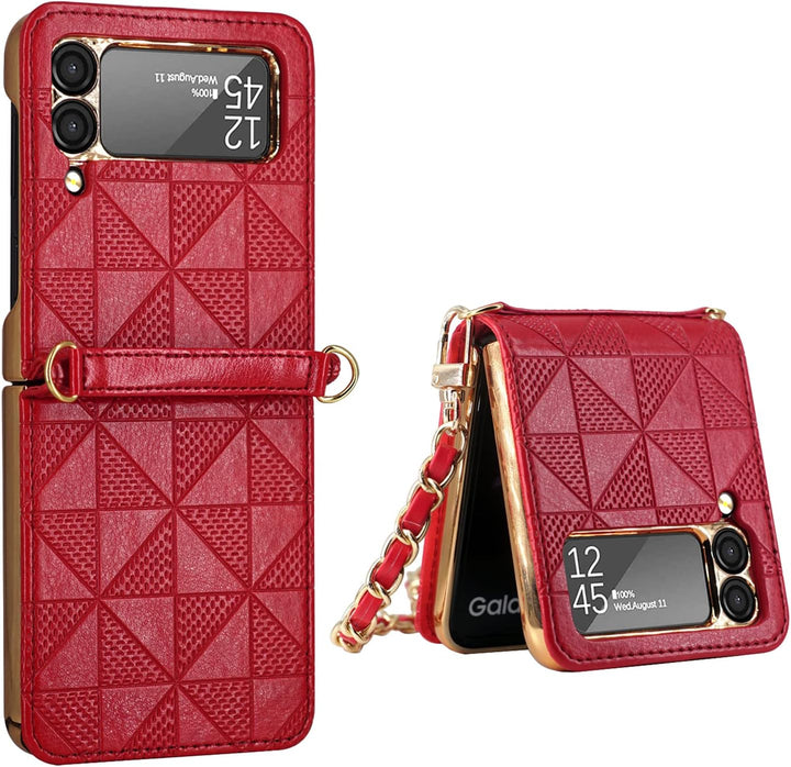 Hülle für Galaxy Z Flip 3 5G,Ultradünne Stossfeste Leder-Handyhülle mit Schultergurt kompatibel mit