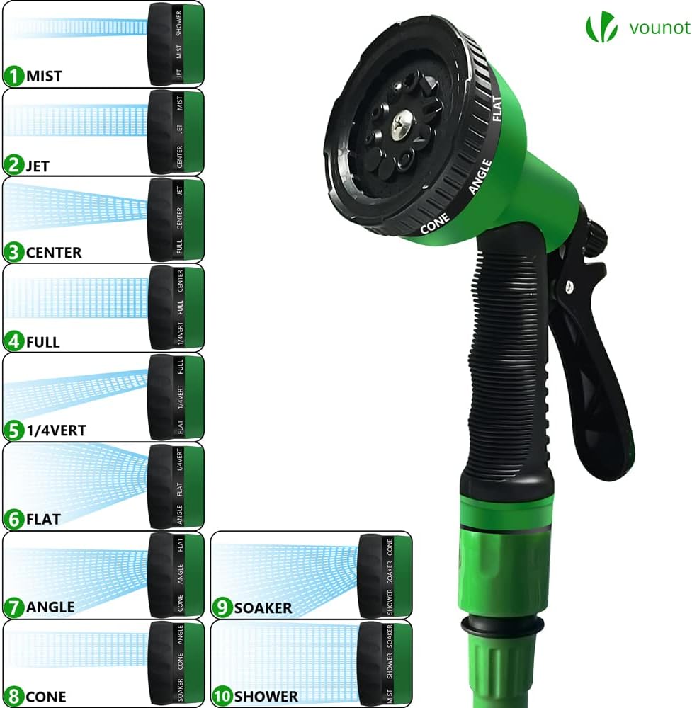 VOUNOT Flexibler Gartenschlauch 15 m, Flexibel Wasserschlauch Dehnbarer mit 10 Sprühfunktionen, Schn