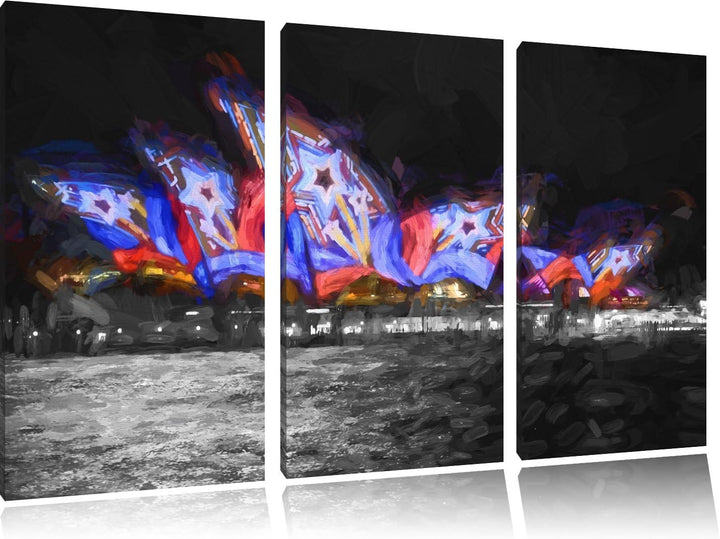 Dark beeindruckende Sydney Opera House Sternenbeleuchtung schwarz/weiss Deluxe 3-Teiler Leinwandbild