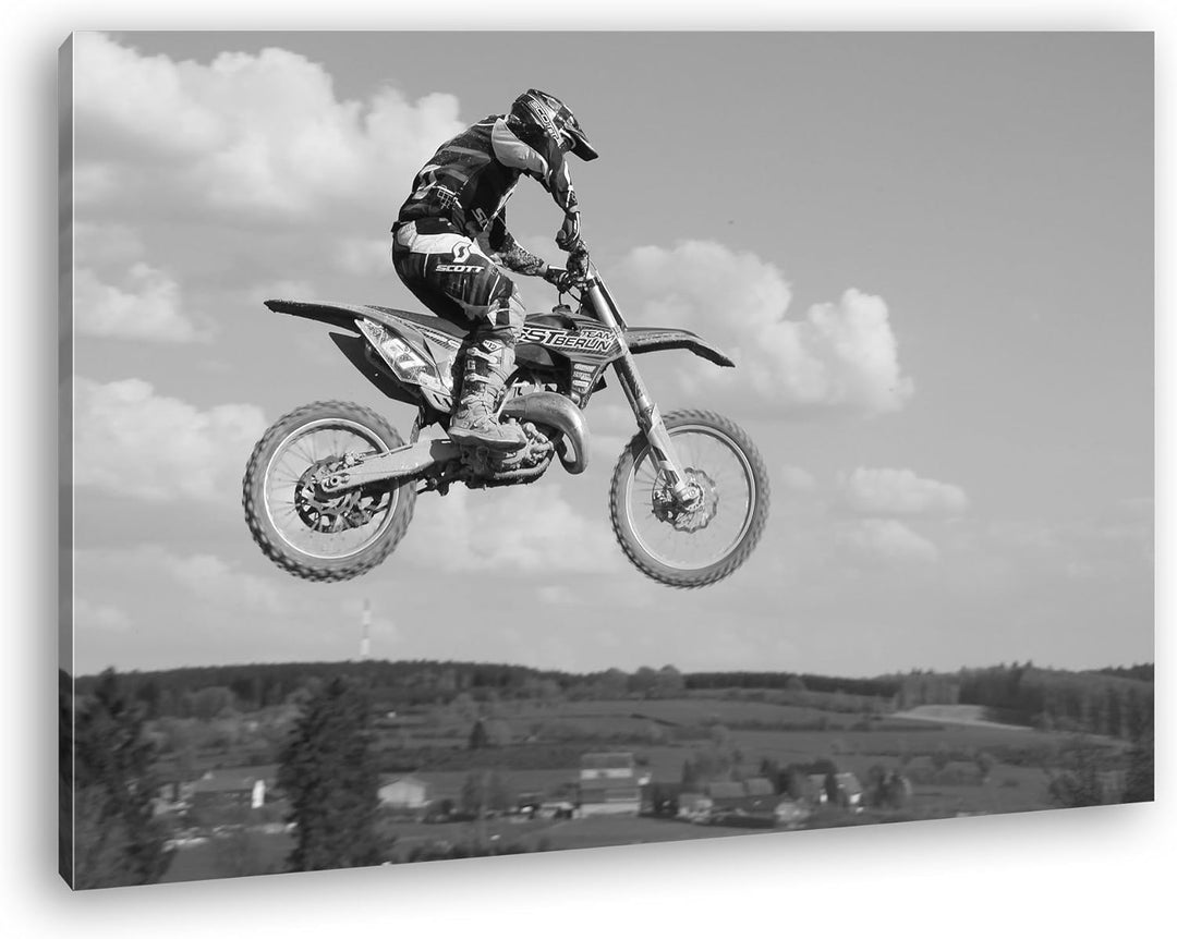 deyoli Motocross Stunt Effekt: Schwarz/Weiss Format: 80x60 als Leinwandbild, Motiv fertig gerahmt au