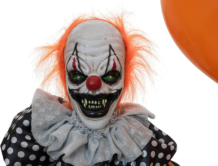 EUROPALMS Halloween Figur Clown mit Luftballon, animiert, 166cm | Animierte Figur mit Licht- und Sou