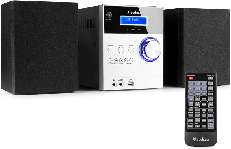 Audizio Metz DAB Radio mit CD, Bluetooth, MP3 Player, Fernbedienung, UKW, Aux Eingang, Radio Wecker,