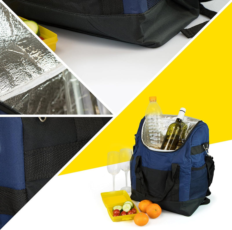Grinscard Picknick Rucksack inklusive Kühlfach - Blau, Volumen 25 Liter - Camping Kühlrucksack mit T