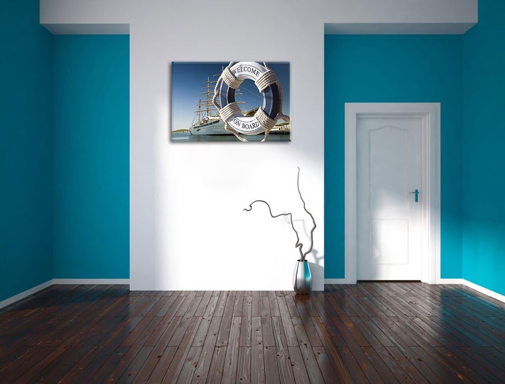 Rettungsring vor Schiff Format: 100x70 auf Leinwand, XXL riesige Bilder fertig gerahmt mit Keilrahme