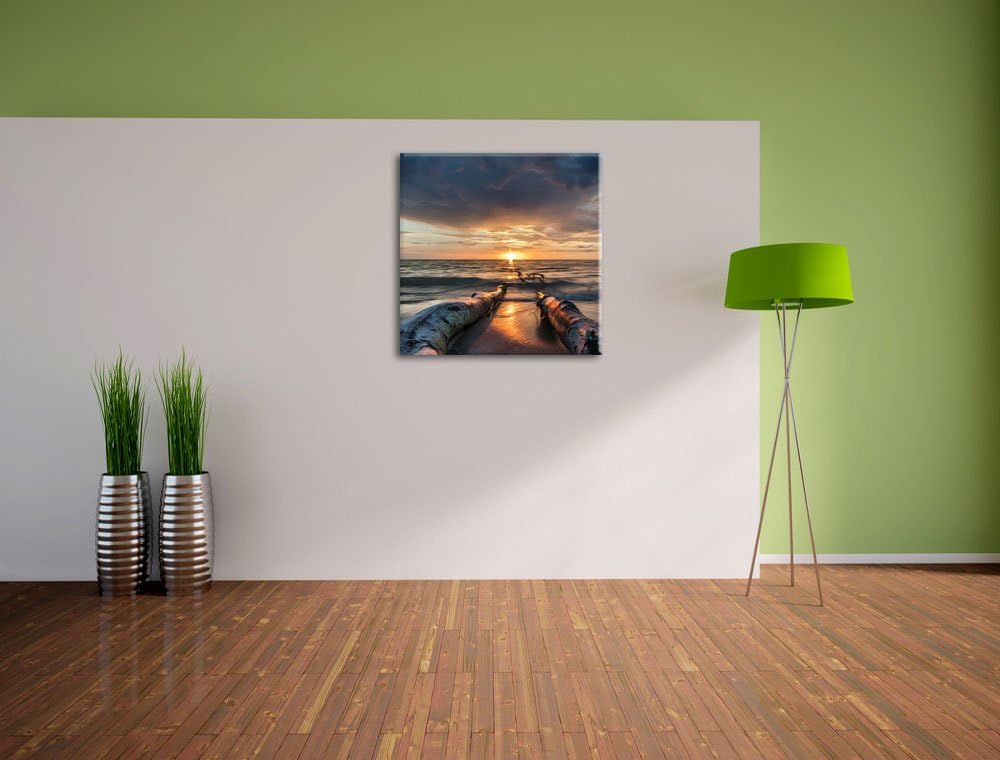 Strand Öl Effekt, Format: 70x70 auf Leinwand, XXL riesige Bilder fertig gerahmt mit Keilrahmen, Kuns