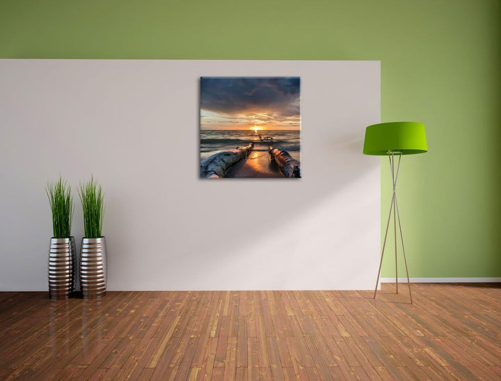 Strand Öl Effekt, Format: 70x70 auf Leinwand, XXL riesige Bilder fertig gerahmt mit Keilrahmen, Kuns