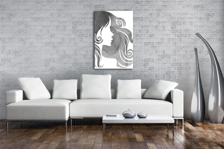 deyoli Bewegende Frauenkopf Illustration Effekt: Schwarz/Weiss im Format: 80x60 als Leinwandbild, Mo