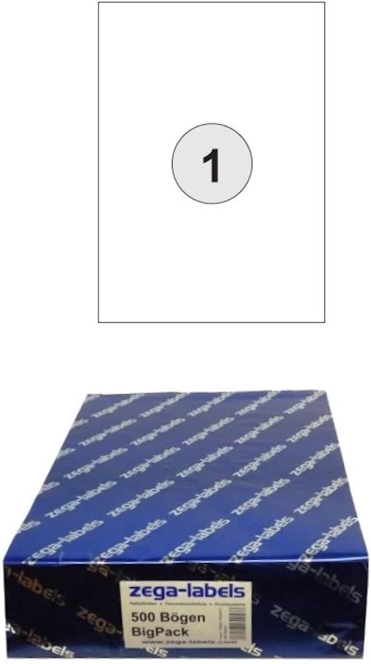 500 Etiketten 210 x 297 mm selbstklebend auf DIN A4 Bögen (1 Etikett DIN A4) - 500 Blatt Pack - mit