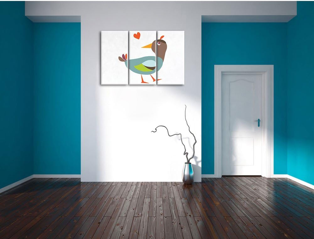 Pixxprint Niedliche Ente mit Herz als Leinwandbild/Grösse: 3 Teilig (120x80) cm/Wandbild/Kunstdruck/