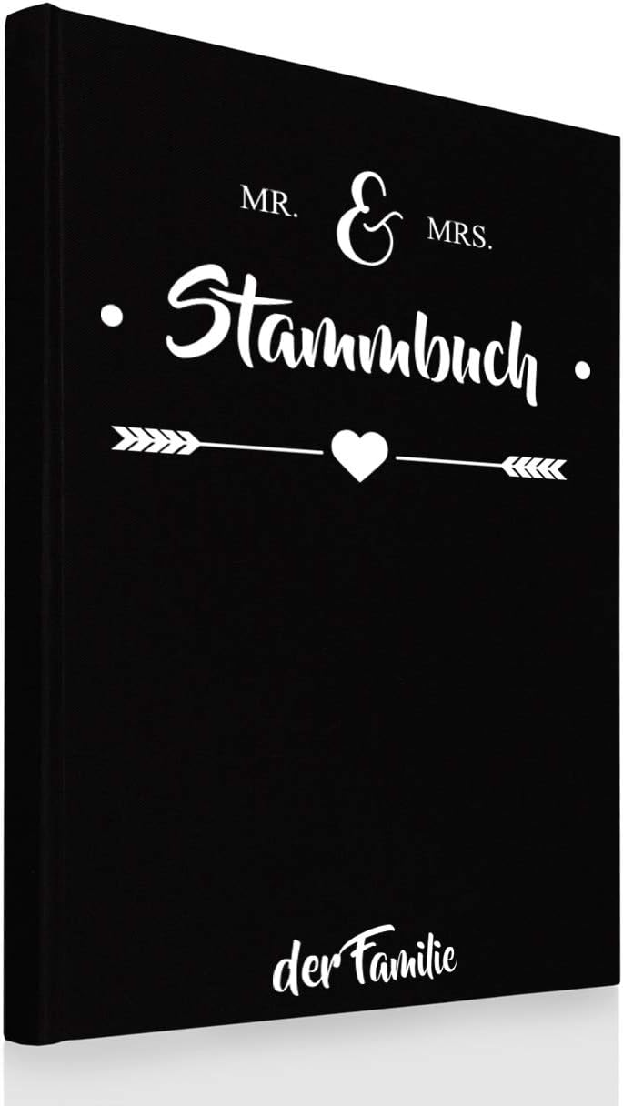 Hochzeitideal Stammbuch der Familie DIN A4 'Mr & Mrs' Leinen (schwarz), Schwarz