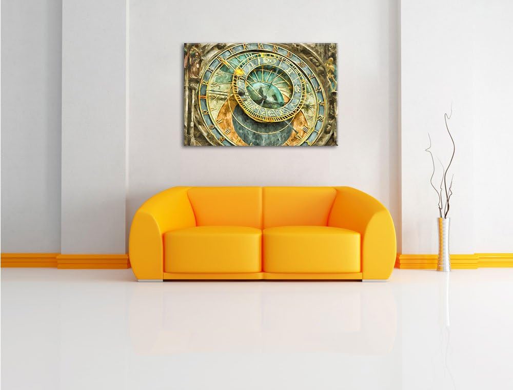 Pixxprint Prager Rathausuhr als Leinwandbild/Grösse: 100x70 cm/Wandbild/Kunstdruck/fertig bespannt,