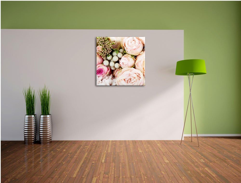 Pixxprint Rosa Rosen, Format: 70x70 auf Leinwand, XXL riesige Bilder fertig gerahmt mit Keilrahmen,