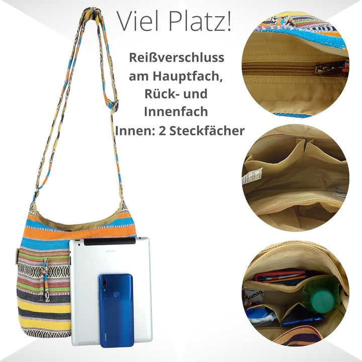 Sunsa Damen Umhängetasche. Hobo Tasche aus gewebter Baumwolle mit verstellbare Henkel. Crossbody Sch