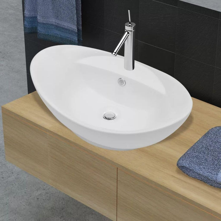 Festnight Luxuriöses Keramik Waschbecken Waschschale Waschtisch Badezimmer Waschplatz Aufsatzwaschbe