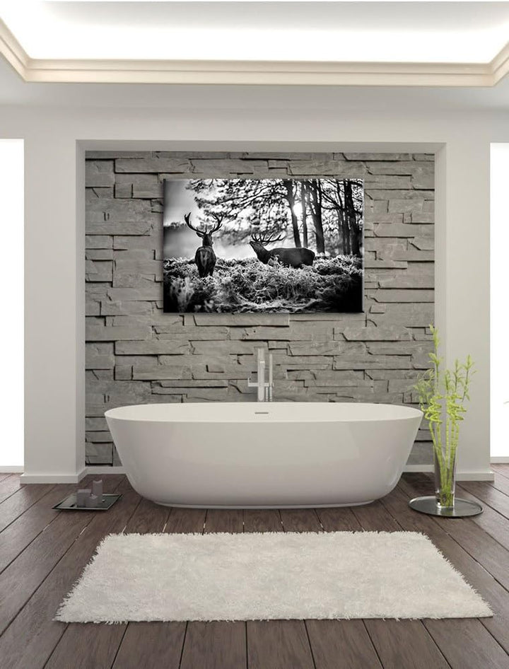 Pixxprint Hirsch Rivalen kämpfen als Leinwandbild/Grösse: 100x70 cm/Wandbild/Kunstdruck/fertig bespa