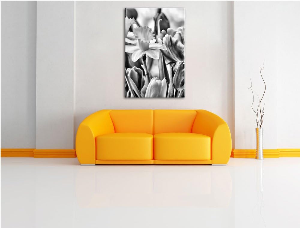 Pixxprint Osterglocken und Tulpen als Leinwandbild/Grösse: 100x70 cm/Wandbild/Kunstdruck/fertig besp