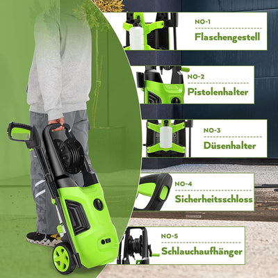 COOCHEER Hochdruckreiniger| 230V 2200W | max. Fördermenge: 450 l/h| 170Bar| 5m Hochdruckwasserleitun