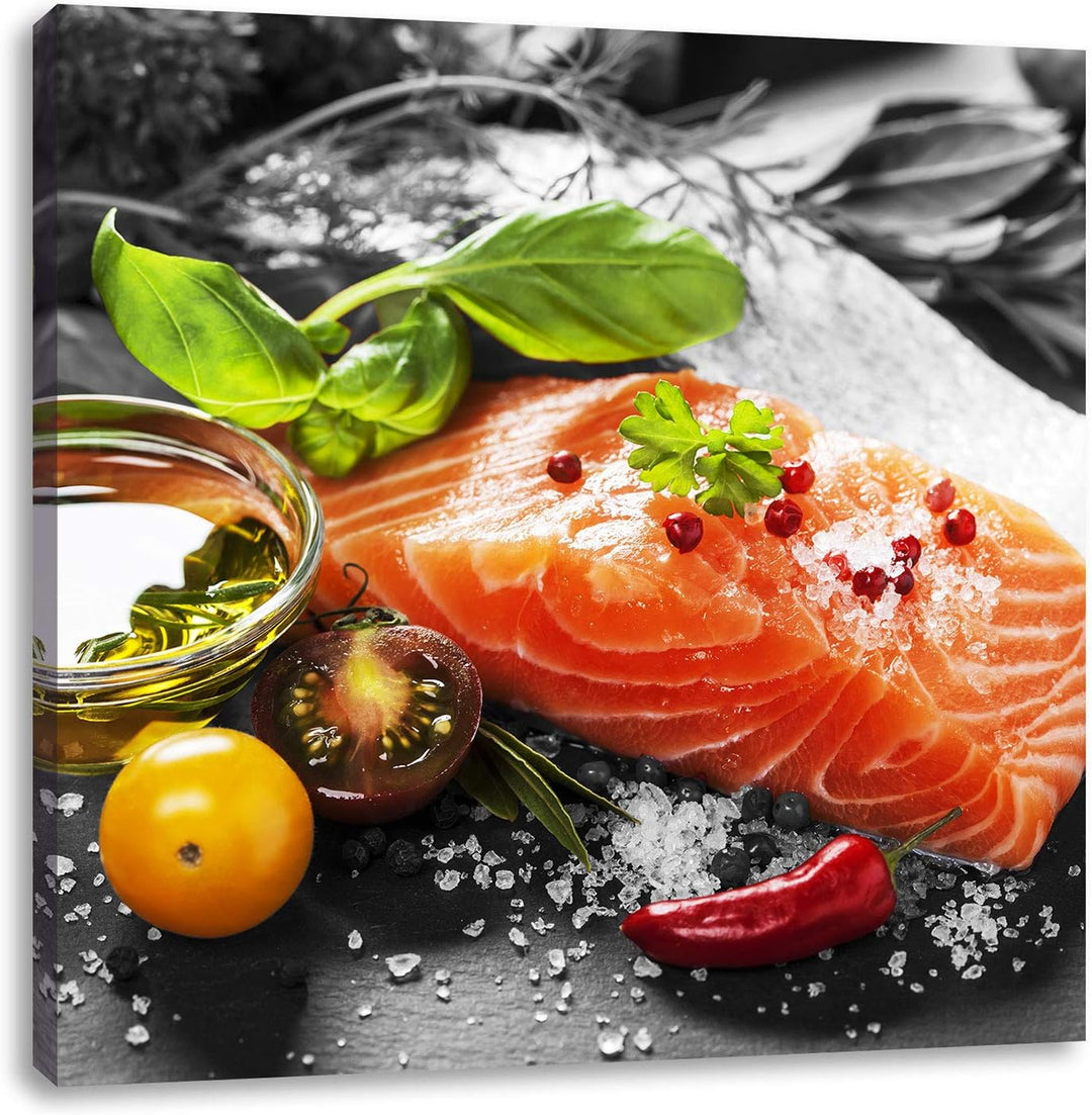Pixxprint Gourmet Seelachsfilet als Leinwandbild/Grösse: 70x70 cm/Wandbild/Kunstdruck/fertig bespann