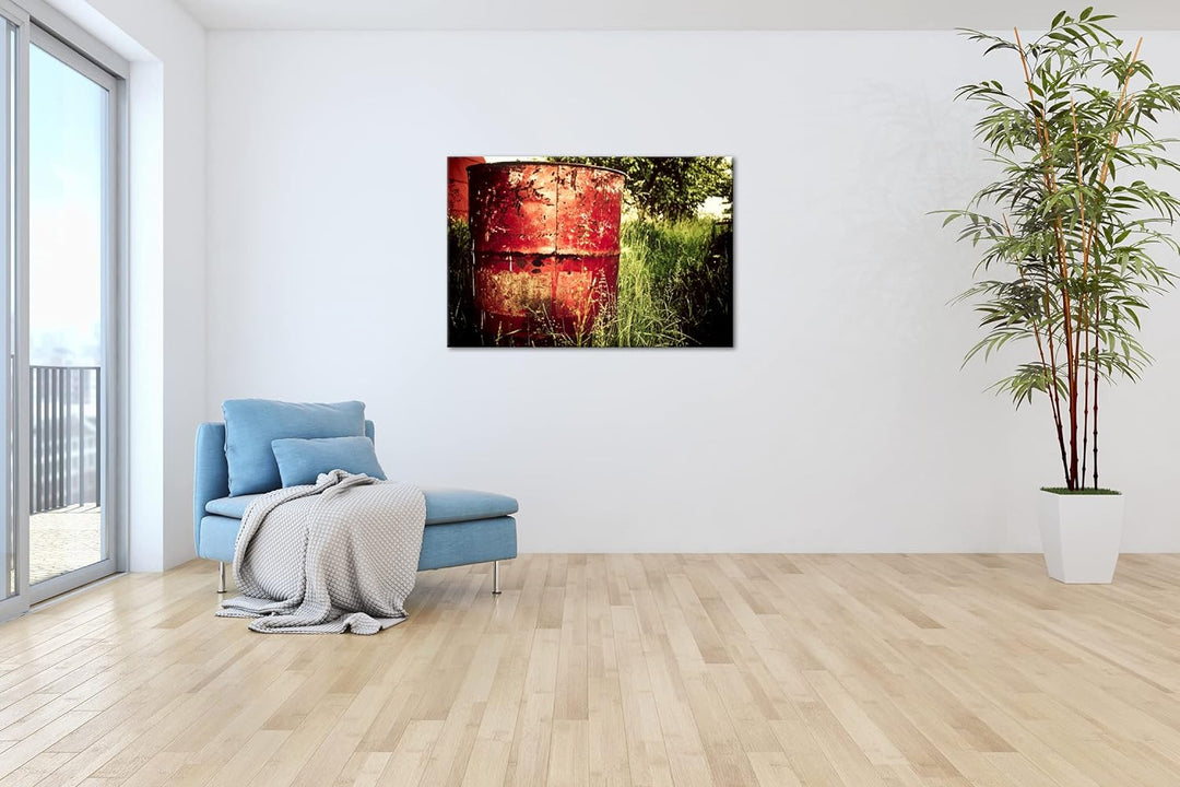rostiger roter Container in der Natur im Format: 80x60 als Leinwandbild, Motiv fertig gerahmt auf Ec