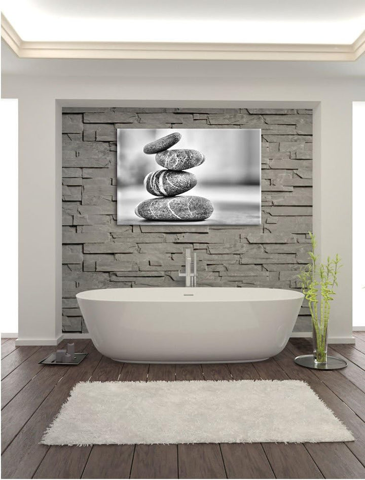 Monocrome, Zen Steinturm , Format: 100x70 auf Leinwand, XXL riesige Bilder fertig gerahmt mit Keilra