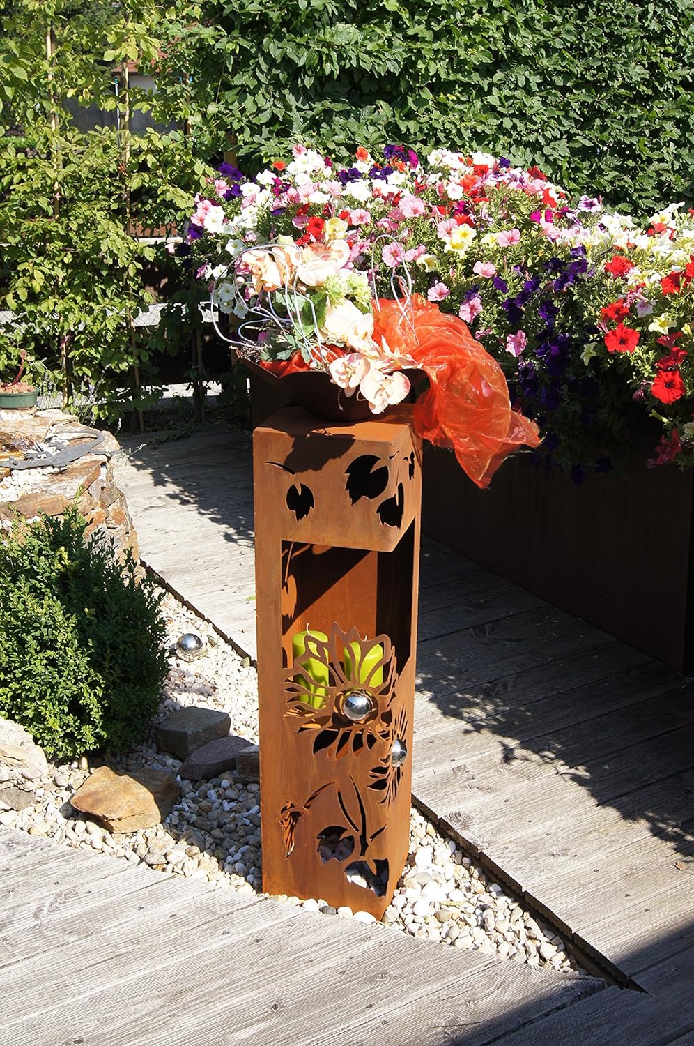 Feuersäule Sonnenblume Edelrost Rost Metall Gartendeko Garten Stele Fackel Feuer Säule