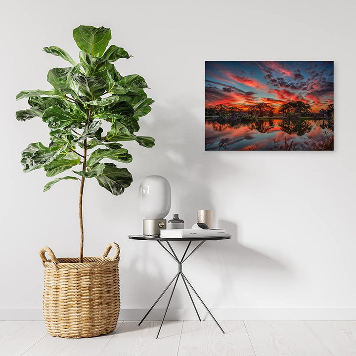 Feeby Bild auf Vlies Leinwand Sonnenuntergang Am See 100x70 cm Kunstdruck Modern Wandbilder Deko Flu