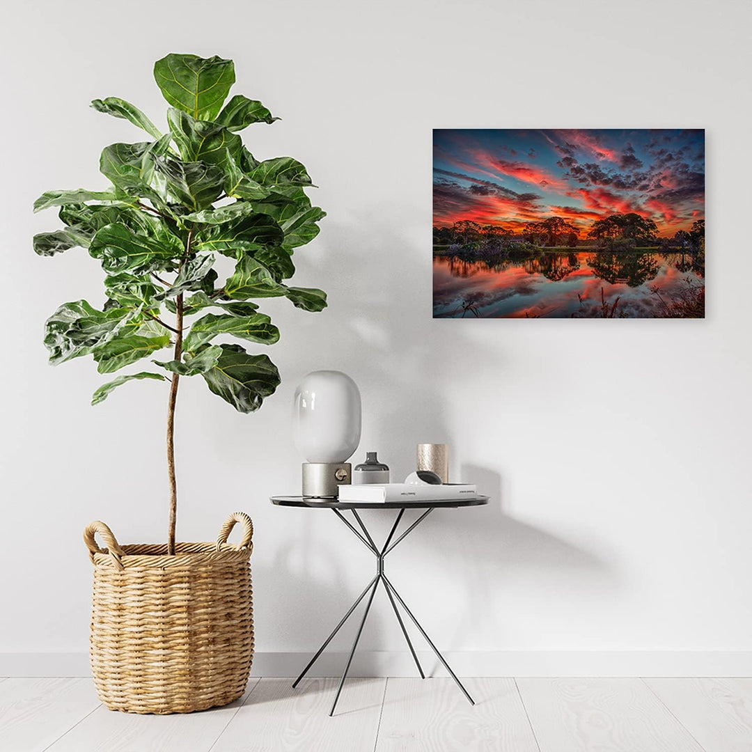Feeby Vlies Leinwandbild Sonnenuntergang 90x60 cm Wand Bild Kunstdruck Deko Wohnzimmer Wohnungs Deko