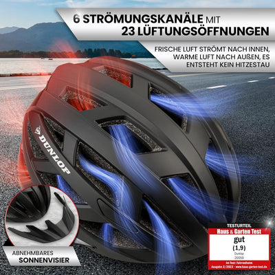 Dunlop Sports Fahrradhelm mit Licht S(52-56cm) Schwarz/Rot, S(52-56cm) Schwarz/Rot