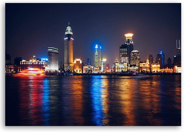 Leinwandbild XXL Stadt bei Nacht Wandbild Kunst mehrfarbig 120x80 cm Leinwandbild 120x80 cm mehrfarb