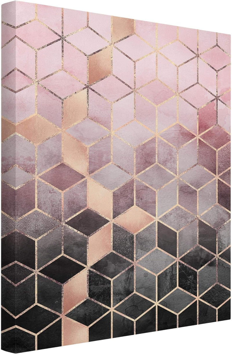 Leinwandbild Rosa Grau goldene Geometrie Bild auf Leinwand 100x75 cm 100cm x 75cm, 100cm x 75cm