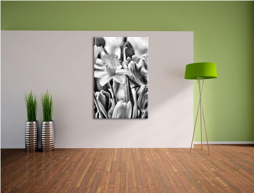 Pixxprint Osterglocken und Tulpen als Leinwandbild/Grösse: 100x70 cm/Wandbild/Kunstdruck/fertig besp