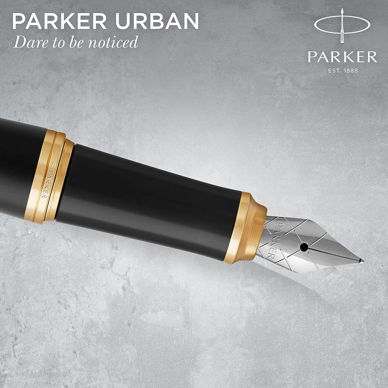Parker Urban Füller | Muted Black mit Goldzierteilen | Füllfederhalter mit feiner Feder und blauer T