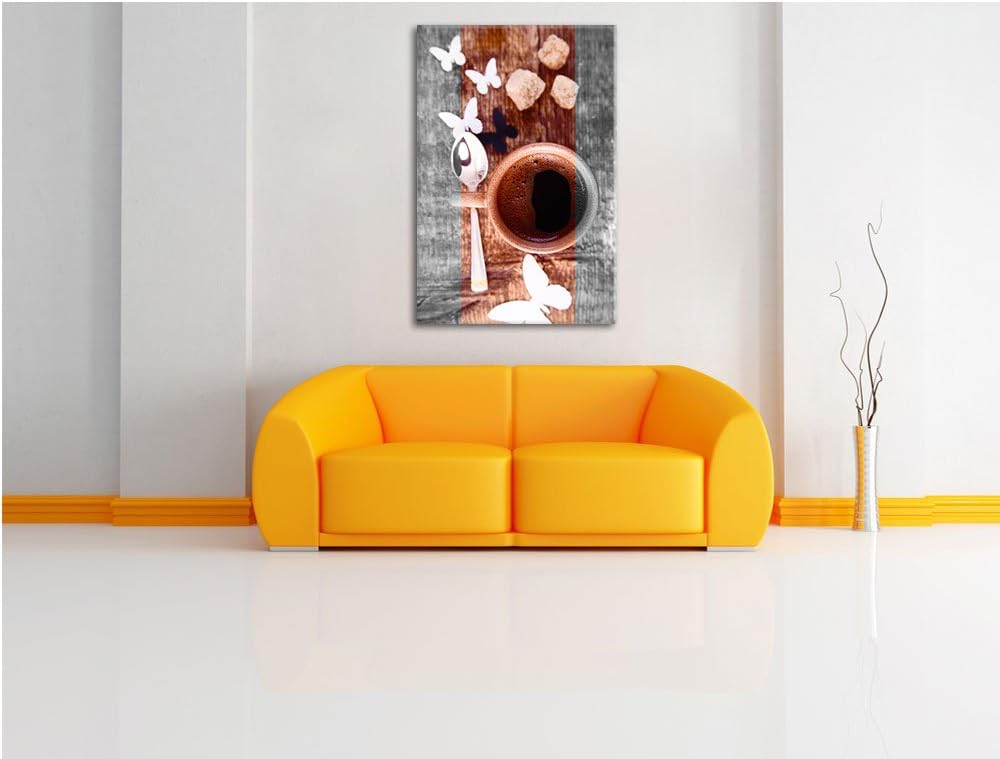 schmackhafter Kaffee mit Schmetterlingsdeko schwarz/weiss Format: 100x70 auf Leinwand, XXL riesige B